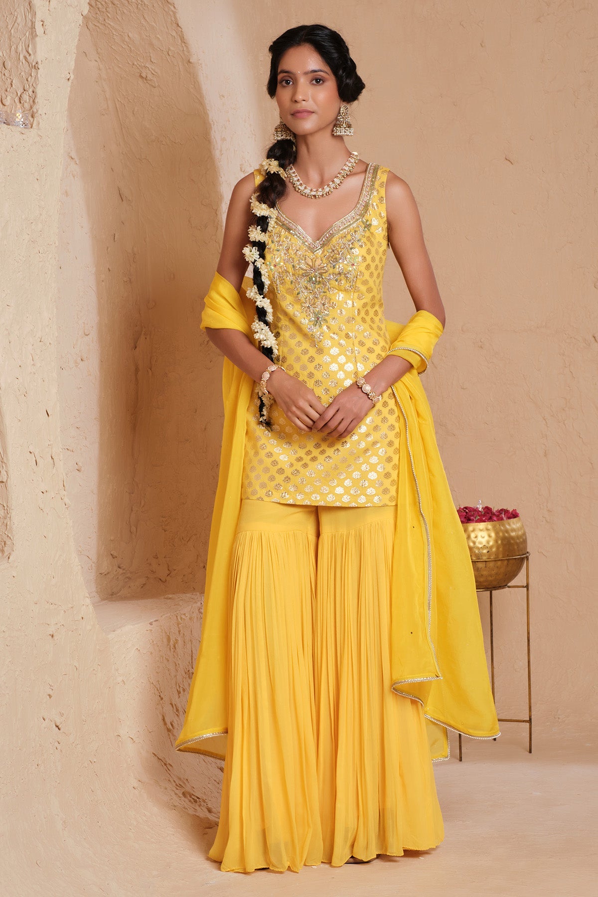Buy Mustard Sequins Work Gharara Set for women online available at Scrollnshops